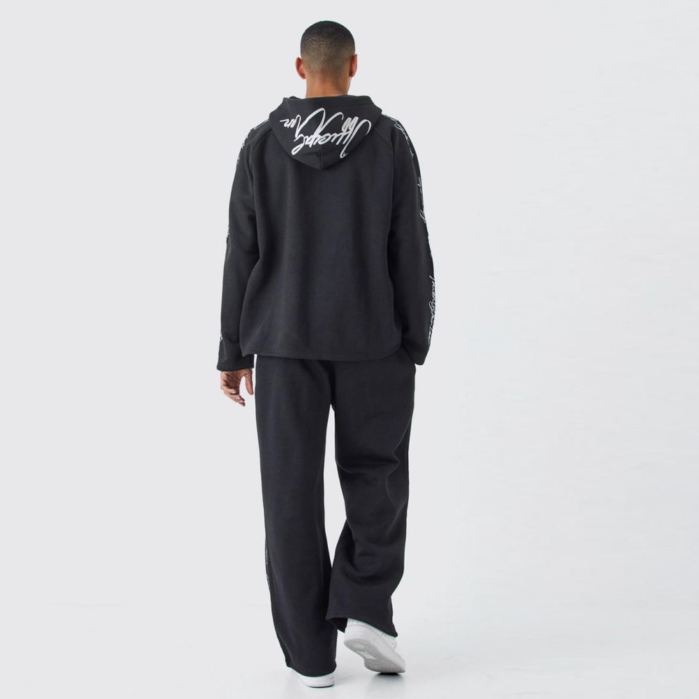 Oversized Raw Edge Script Embroidred Tracksuit