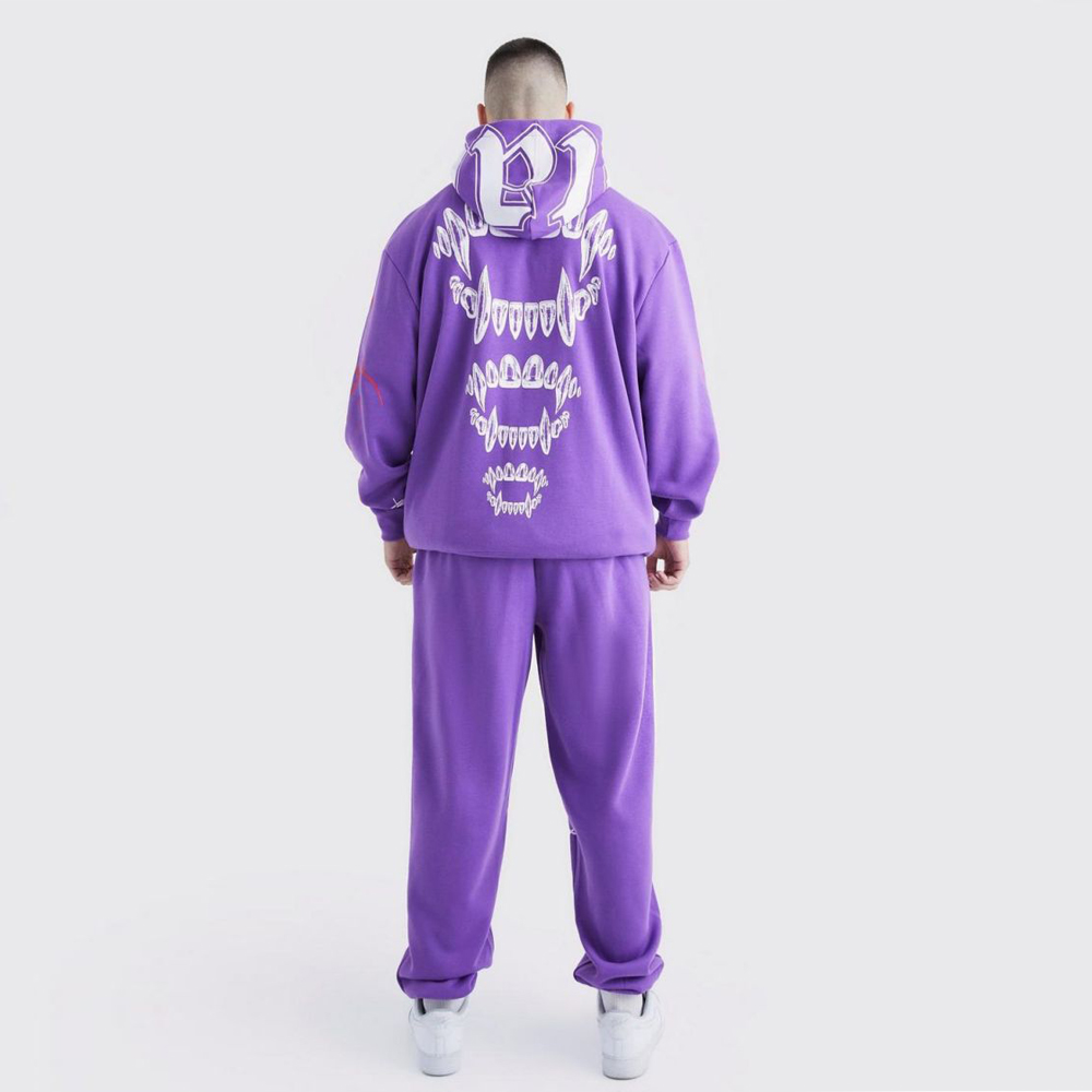 Tall Oversized Embroidred Hooded Tracksuit – Purple