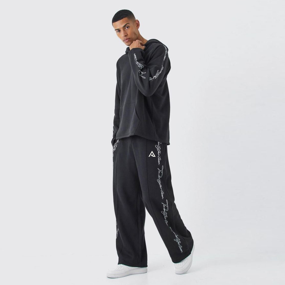 Oversized Raw Edge Script Embroidred Tracksuit