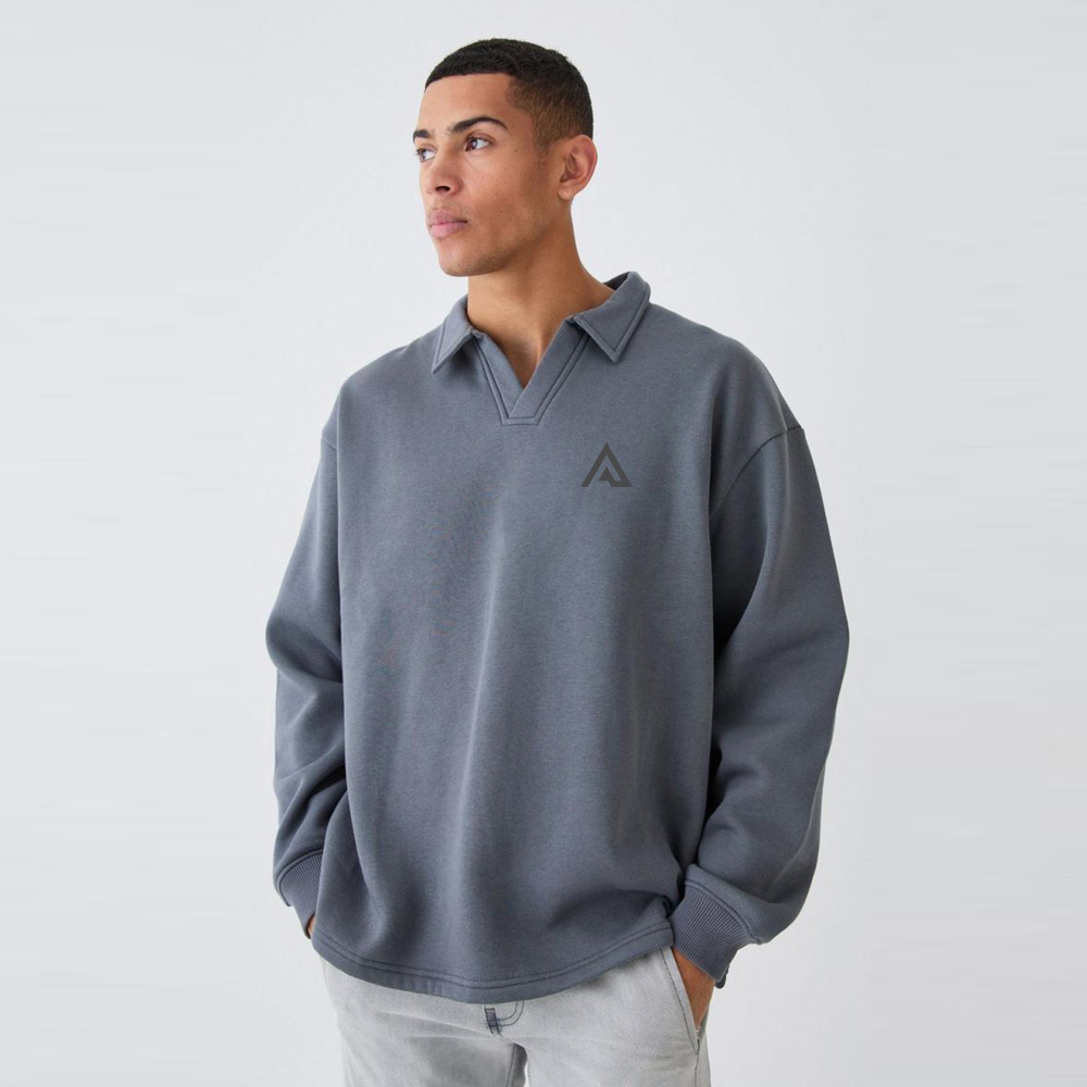 Oversized Revere Sweatshirt Polo – Charcoal